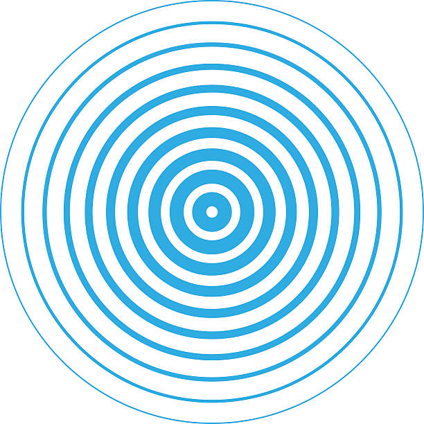Radar screen concentric circle elements. Vector illustration of blue rings sound wave. Radar screen concentric circles elements. Line in a circle concept. Radio station signal. Tap symbol. Radio signal background. dynamic microphone stock illustrations