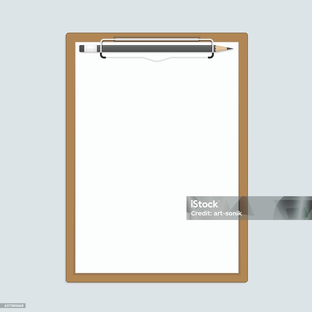 Realistic clipboard with paper and pencils. Realistic brown clipboard with a few sheets of paper and pencils. Templates of corporate identity. Vector illustration EPS 10. Clipboard stock vector