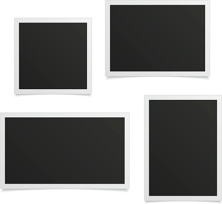 Collection of vector blank photo frames with shadow effects isolated on white background. Set different sizes of photos frame for your picture.