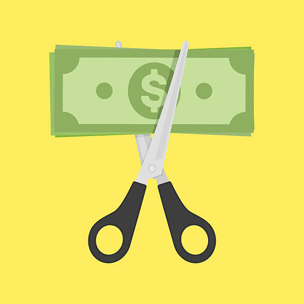 ножницы резки деньги карманами. - cutting scissors currency dollar stock illustrations