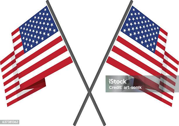 Two Flags Interlocked Two Crossed American Flag Vector Stock Illustration - Download Image ...