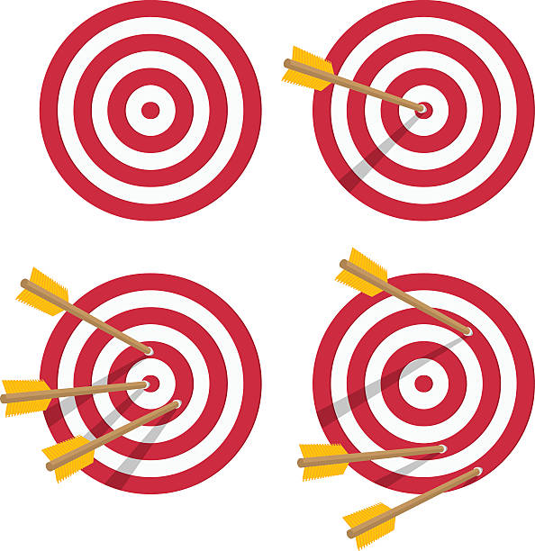 ilustraciones, imágenes clip art, dibujos animados e iconos de stock de conjunto de objetivos de iconos vectoriales. - target arrow bulls eye winning