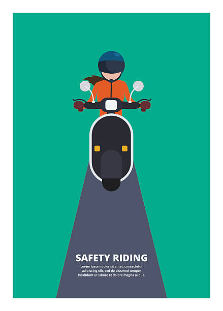 ilustrações de stock, clip art, desenhos animados e ícones de woman riding scooter, safety riding - motorcycle biker riding motorcycle racing