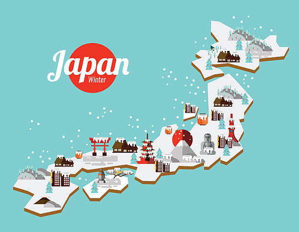 Japan Winter landmark and travel map. Flat design elements and icons. vector illustration japan winter stock illustrations