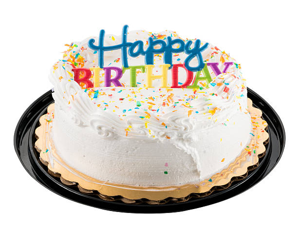 istock Happy birthday sign on white iced cake 637382016