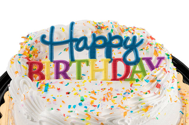 istock Happy birthday sign on white iced cake 637382042