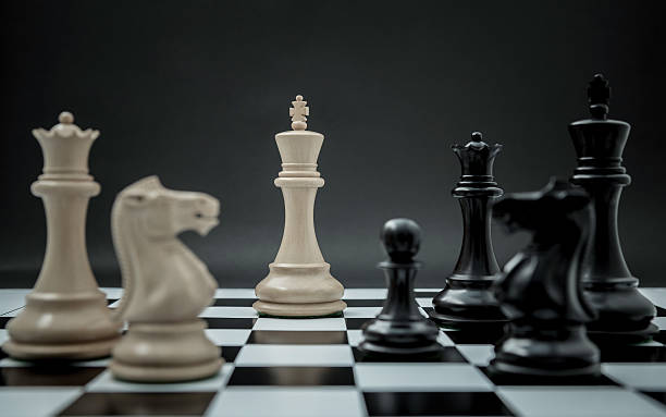 istock Black and White King and Knight of chess setup on 637385428