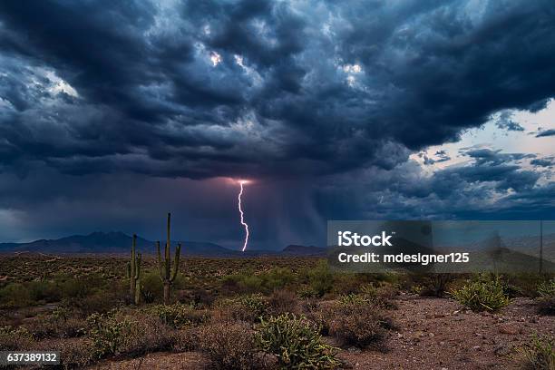 Thunderstorm Clouds With Lightning Stock Photo - Download Image Now - Thunderstorm, Desert Area, Storm