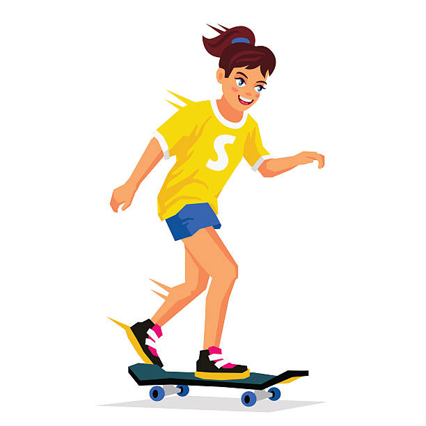 Pretty girl learning to ride a skateboard Pretty girl learning to ride a skateboard. Vector illustration on white background. Sports concept. skater girl stock illustrations