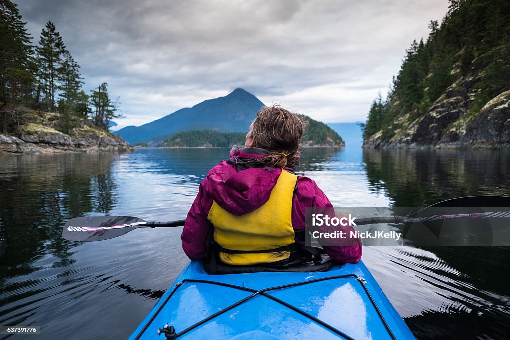 Paddling in Deolation Sound British Columbia Sea Kayaking Stock Photo