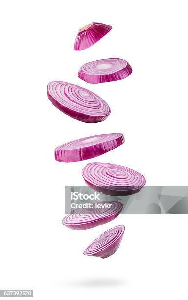 Sliced Red Onion Stock Photo - Download Image Now - Onion, Vegetable, Flying