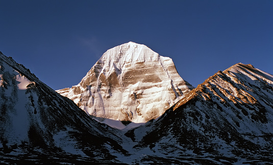 The North Face of Mount Kailash in sunrise time.