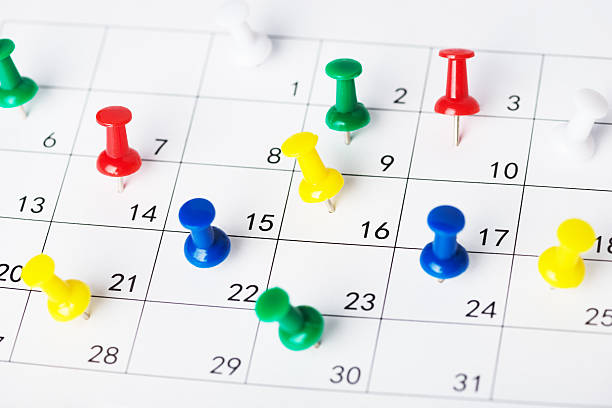 Setting an important date on a calendar stock photo