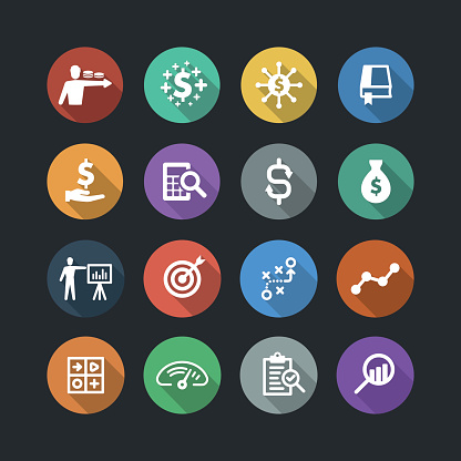Finance and analysis flat icons. Flat design with long shadows