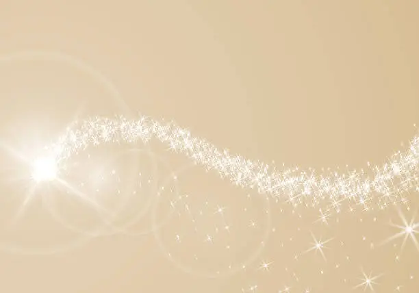 Vector illustration of Glittering star dust trail on gold background
