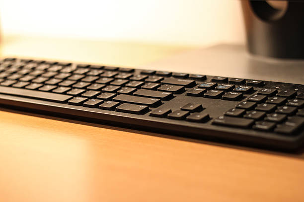 istock Stylish black keyboard on the desk 637402368