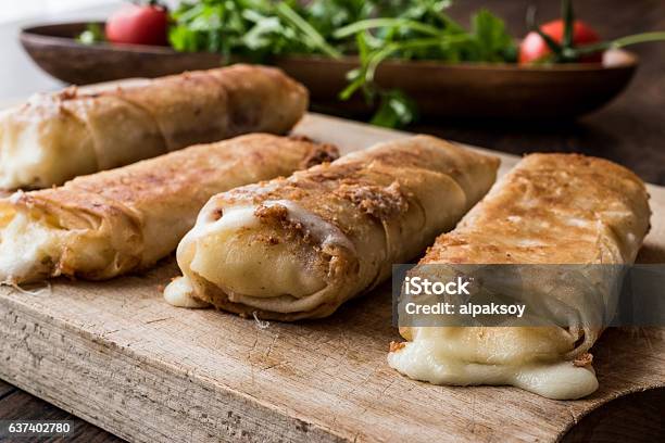 Turkish Pacanga Boregi With Pastirma And Cheddar Cheese Stock Photo - Download Image Now