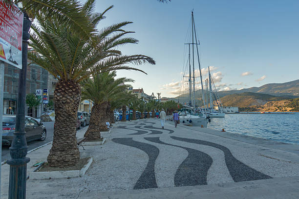 Argostoli, Kefalonia, Greece, May 25 2015:  Sunset view of Argostoli Argostoli, Kefalonia, Greece - May 25  2015:  Sunset view of Embankment of  town of Argostoli, Kefalonia, Ionian islands, Greece lixouri stock pictures, royalty-free photos & images