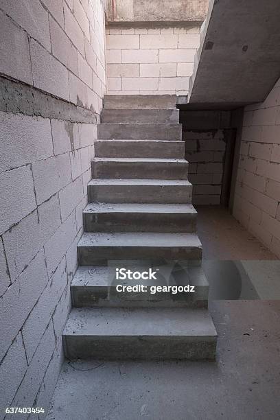 Staircase Cement Concrete Structure In Residential House Buildin Stock Photo - Download Image Now