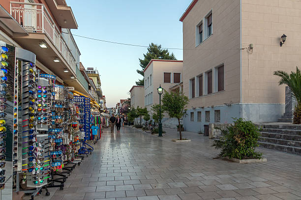 Argostoli, Kefalonia, Greece, May 25  2015:  Sunset view of Argostoli Argostoli, Kefalonia, Greece - May 25  2015:  Sunset view of main Street in town of Argostoli, Kefalonia, Ionian islands, Greece lixouri stock pictures, royalty-free photos & images