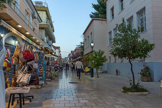 Argostoli, Kefalonia, Greece, May 25 2015:  Sunset view of Argostoli Argostoli, Kefalonia, Greece - May 25  2015:  Amazing Sunset view of main Street in town of Argostoli, Kefalonia, Ionian islands, Greece lixouri stock pictures, royalty-free photos & images