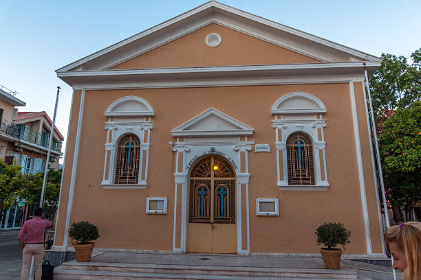 Argostoli, Kefalonia, Greece, May 25  2015:  Sunset view of church Argostoli, Kefalonia, Greece - May 25  2015:  Sunset view of church in the town of Argostoli, Kefalonia, Ionian islands, Greece lixouri stock pictures, royalty-free photos & images