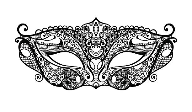 ilustrações de stock, clip art, desenhos animados e ícones de black lineart venetian carnival mask silhouette - mardi gras illustrations