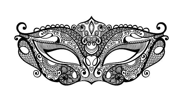черный lineart венецианский силуэт карнавальной маски - carnival costume mask masquerade mask stock illustrations
