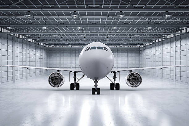 airplane in hangar 3d rendering airplane in hangar airplane hangar stock pictures, royalty-free photos & images