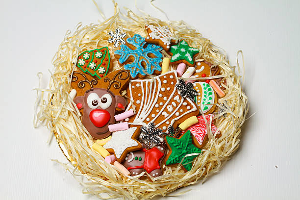 Gingerbread. Reindeer cookies. Christmas sweets are handmade in a beautiful