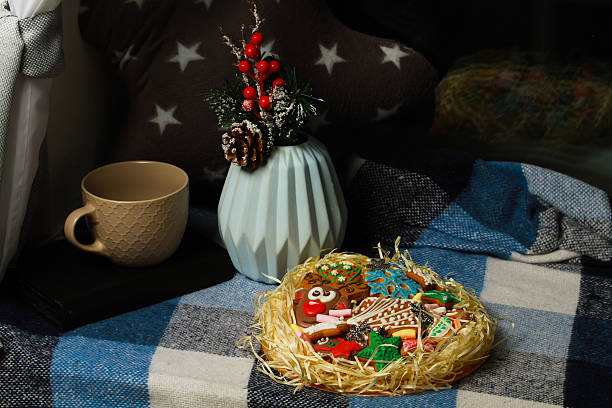 Gingerbread. Reindeer cookies. Christmas sweets are handmade in a beautiful