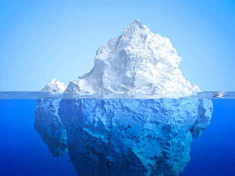 3d rendering iceberg floating on blue ocean