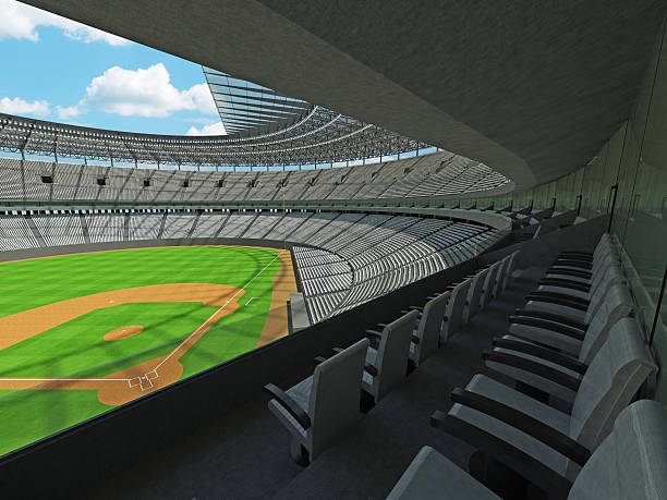 istock Baseball stadium with white seats and VIP boxes 637444720