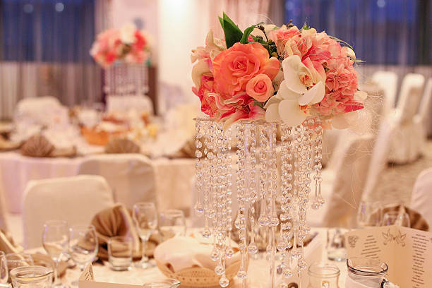 istock Beautiful flowers on table in wedding day 637456732