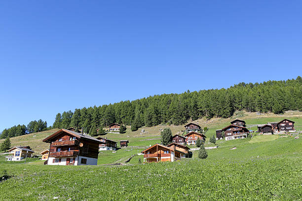 istock Typical house in the Swiss alps with blue sky 637468562