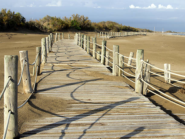 istock Wood bridge in Riumar beach.Deltebre.Catalonia,Spain 637470134