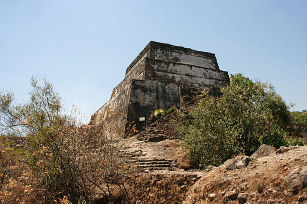 Pyramid built on peak of the Sierra de Tepoztlan, Mexico.