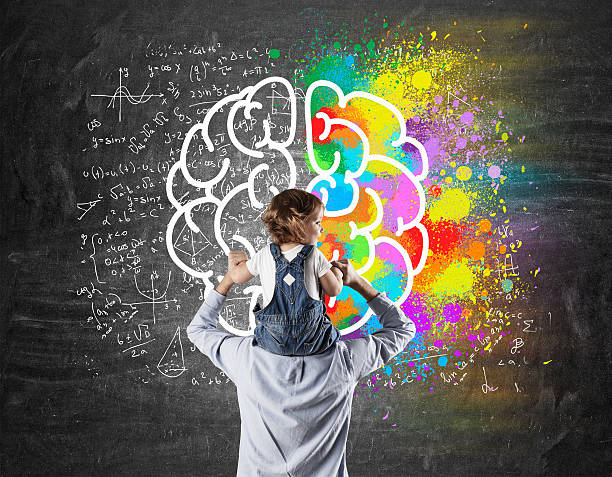 istock Father with son on his shoulders and a brain sketch 637482650