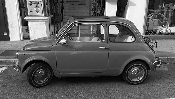 Marbella, Andalusia, Spain - Januari 3, 2017: Fiat 500 parked on a public parking spot in the city of Marbella. Nobody in the vehicle.