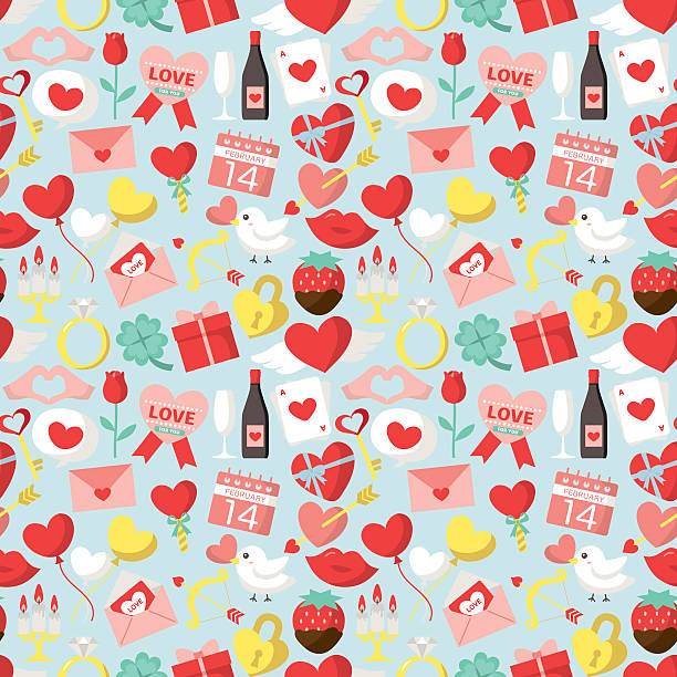 illustrazioni stock, clip art, cartoni animati e icone di tendenza di san valentino seamless pattern - balloon love red gift tag