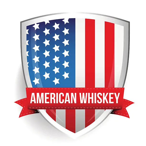 Vector illustration of American Whiskey ribbon on USA flag
