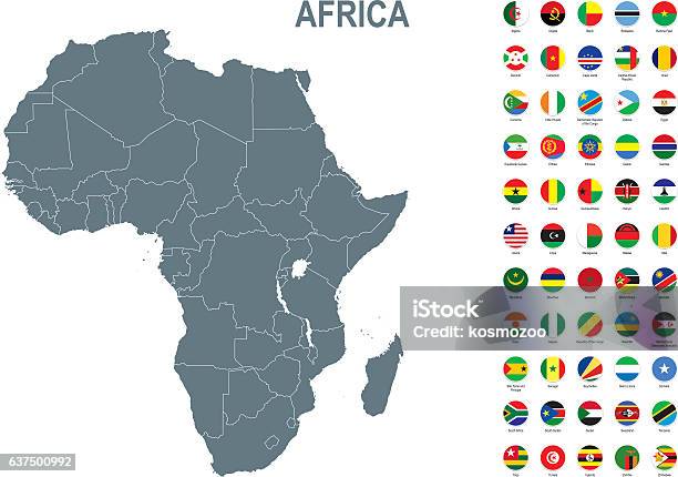 Grey Map Of Africa With Flag Against White Background Stock Illustration - Download Image Now
