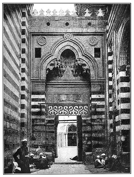 Al-Azhar gate in Cairo Antique dotprinted photography of gate of the great court of the mosque Al-Azhar in Cairo cairo photos stock pictures, royalty-free photos & images
