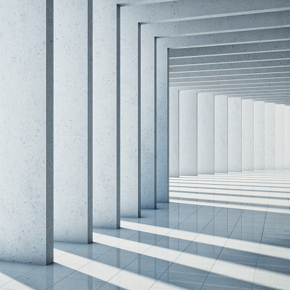 The main body and corridors of modern urban minimalist architecture