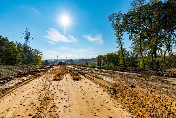 Sandy road under construction stock photo