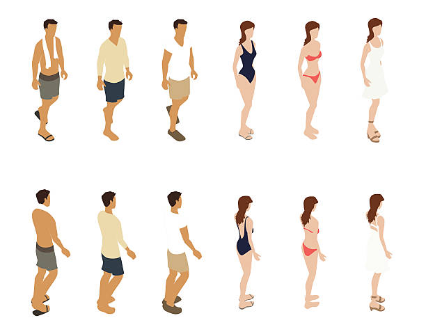 illustrations, cliparts, dessins animés et icônes de illustration des gens d’été - shorts rear view summer beach