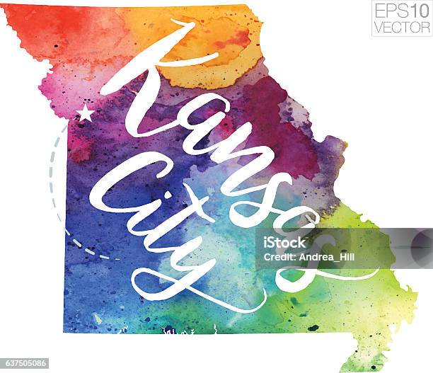 Kansas City Missouri Vector Watercolor Map Stock Illustration - Download Image Now - Kansas City - Missouri, Blue, Watercolor Painting