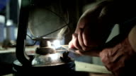 istock man lights a oil lamp at night 637509176