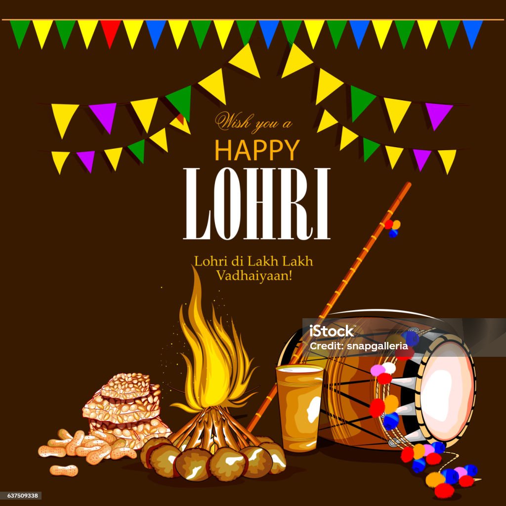 Happy Lohri Festival Of Punjab India Background Stock Illustration -  Download Image Now - Lohri, Agriculture, Arts Culture and Entertainment -  iStock