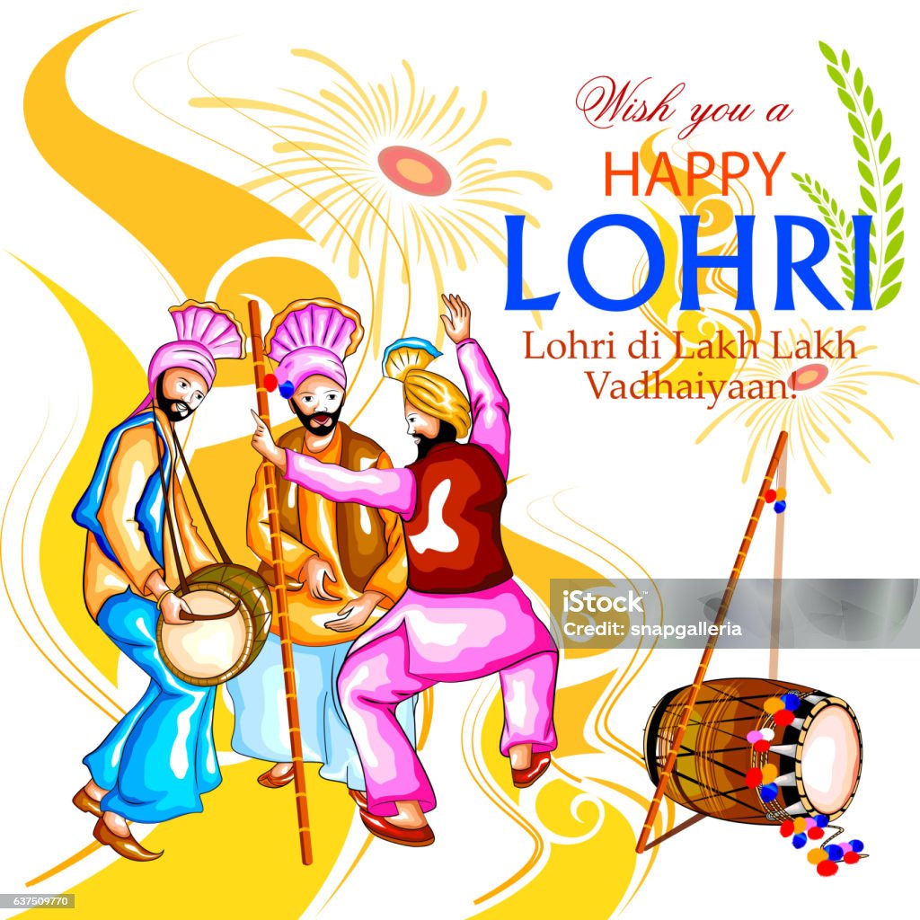 Happy Lohri Festival Of Punjab India Background Stock Illustration -  Download Image Now - Lohri, Adult, Agriculture - iStock